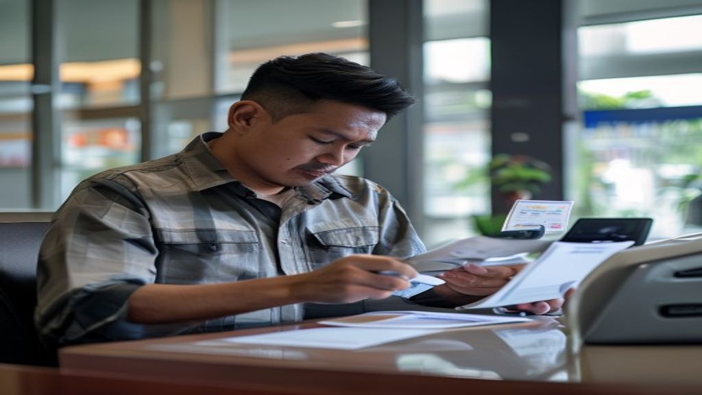 Panduan Lengkap Pajak Kendaraan Bekasi: Apa yang Harus Anda Ketahui 2 Gambar ilustrasi pembayaran pajak kendaraan di Bekasi dengan formulir dan stiker resmi.