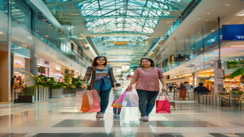 Metropolitan Mall Bekasi: Dampak Ekonomi dan Pola Konsumsi Warga 1 Gambar tampak luar Metropolitan Mall Bekasi dengan logo toko modern dan pengunjung beraktivitas.