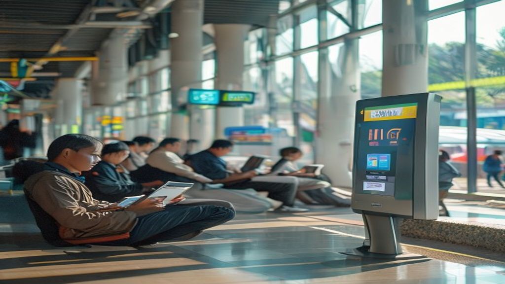 Foto Stasiun Bekasi dengan platform modern, menampilkan arsitektur kereta dan penumpang di area peron