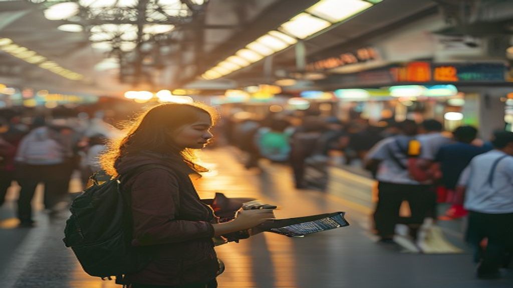 Stasiun Bekasi Timur: Dampak pada Mobilitas dan Pembangunan Kawasan 2 Gambar stasiun Bekasi Timur dengan bangunan modern, platform luas, dan kereta siap berangkat